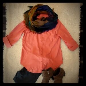 Chico's Salmon Orange Soft Modal Button Down Blouse